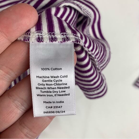 Talbots size medium new Purple Fitted Ribbed Blouse striped puff lace - Picture 9 of 10
